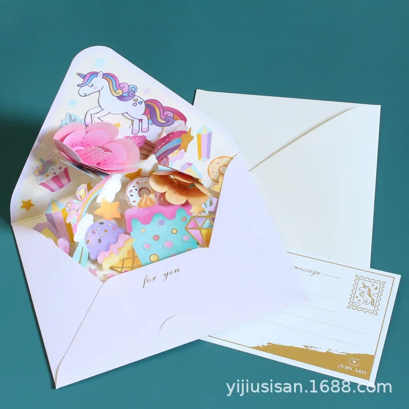 New Romantic Flower Birthday Christmas Card 3D Pop-Up Greeting Cards Set Postcard Party Wedding Decor Creative Gifts Cards