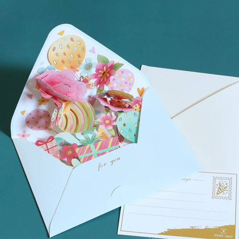 New Romantic Flower Birthday Christmas Card 3D Pop-Up Greeting Cards Set Postcard Party Wedding Decor Creative Gifts Cards